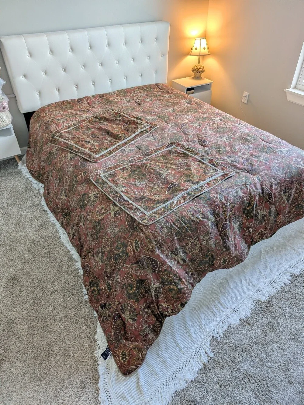 Chaps Home Rust Brown Satin Jacobean Botanic Queen Comforter Striped Reversed